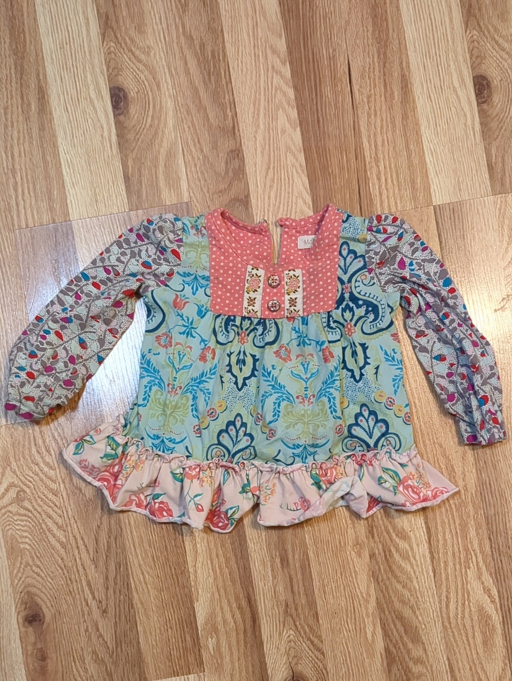 Matilda Jane Multicolor Floral & Patchwork Long Sleeve Tunic - Pink, Blue, Cream
